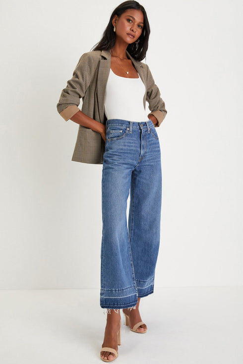 Raw Hem High Waist Straight Leg Loose Jeans